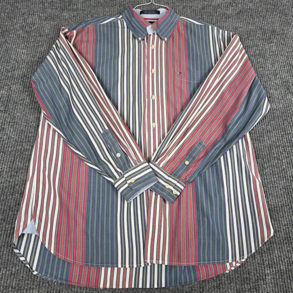 Tommy Hilfiger Men's XL Striped Button Down Shirt Long Sleeve Cotton Casual